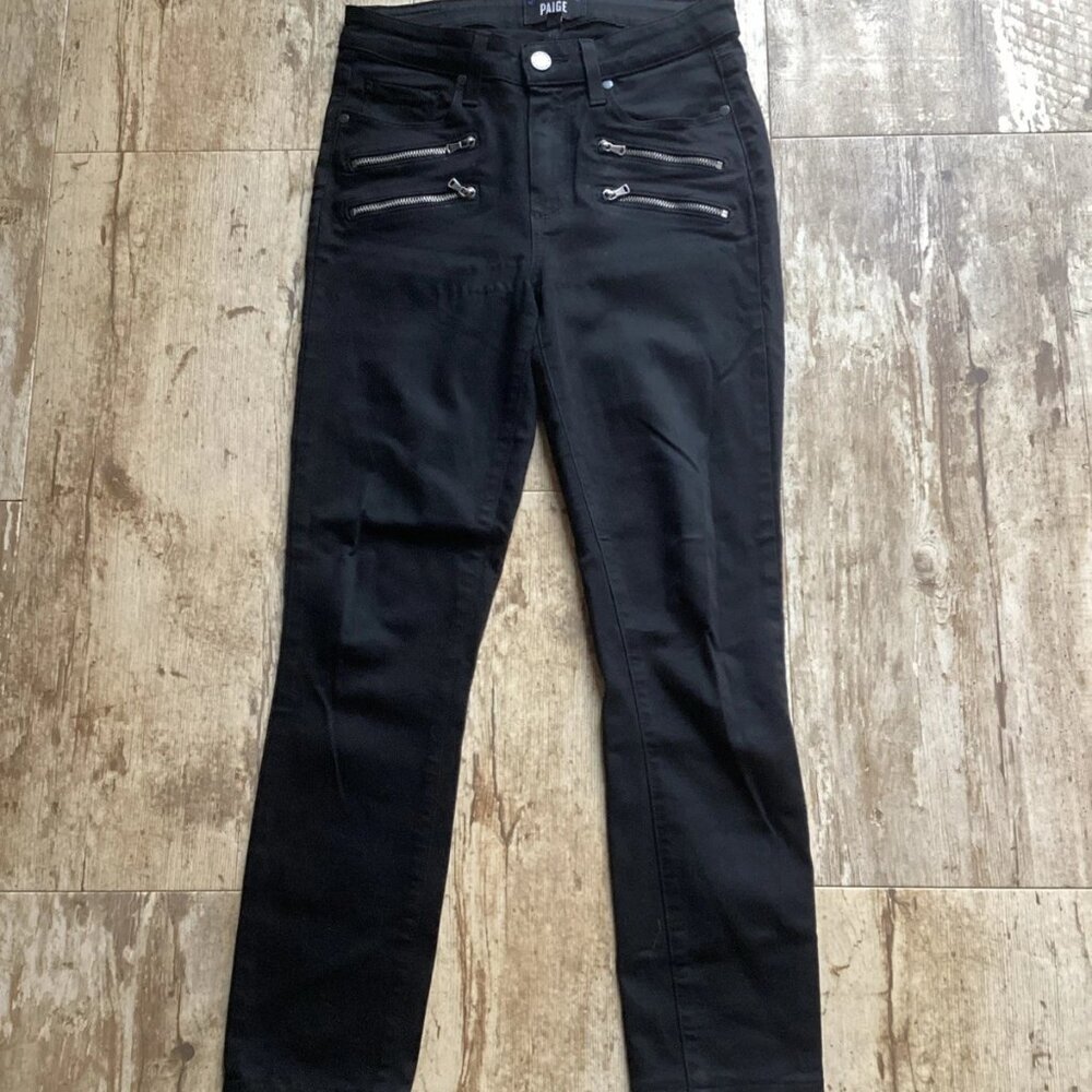 PAIGE Black Double Zipper Front Solid Skinny Fit Pants Women’s 25